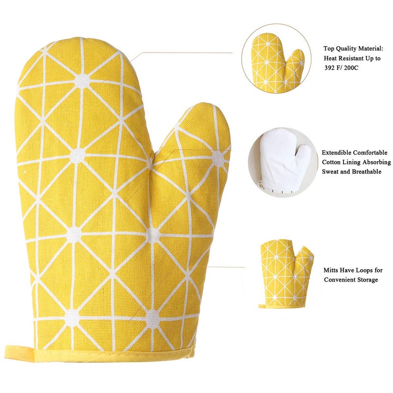 Win Change Oven Mitts and Potholders BBQ Gloves-Oven Mitts and Pot Holders with Recycled Infill Silicone Non-Slip Cooking Gloves for Cooking Baking Grilling (4-Piece Set,Yellow) - Image 2